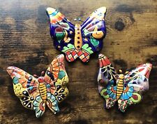 Mexican Clay Pottery Butterfly Set of 3 - Mexico Talavera ? Pottery Garden Decor picture