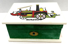 Vintage Hand Painted Hinged Trinket Box Bank 1840 Road Steamer Made in Italy picture
