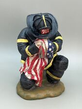 September 11th Firefighter Statue with Flag Figurine Memorial circa 2002 picture