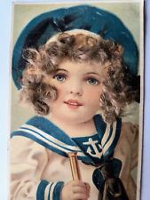 RARE Lovely Little Sailor Girl with Real Like Hair Vintage Postcard A1 picture