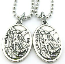 2 pc Lot St Michael Medal Pendant Necklace Silver Plated with No Tarnish Chain picture
