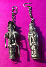 PAIR RARE VINTAGE/ANTIQUE SMALL CHINESE METAL ANCESTOR FIGURES ON CHAINS w hooks picture