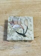 Marble Stone Mother of Pearl Inlay Flower Square Trinket Ring Box w Lid picture