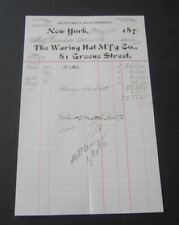 Old 1879 - WARING HAT Mfg. Co. - Billhead / Statement Document - NEW YORK picture