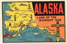 VINTAGE ALASKA LAND OF THE MIDNIGHT SUN TOTEM POLE SOUVENIR TRAVEL WATER DECAL picture