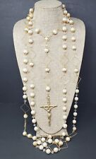 Double WEDDING LASSO Rosary Crystal Pearl Gold Religious Crucifix Cross Bridal picture