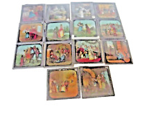 A BOX OF 14 VICTORIAN HAND PAINTED MAGIC LANTERN SLIDES  VARIOUS SCENES picture
