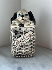 Vintage McCoy Dog In A Basket Cookie Jar 1950s Biscuit W/ Lid Kitchen Decor picture