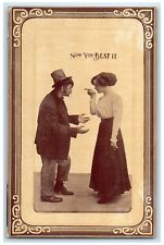 c1910's Angry Wife Hobo Now You Beat It Embossed Posted Antique Postcard picture