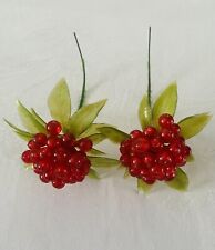 Vintage Christmas Corsage Picks Red Holly Berry Clusters Mid Century Set Of 2 picture