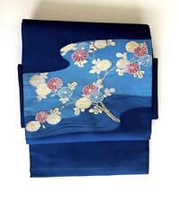 Nagoya Obi Kimono   Pure Silk Blue Flower Drum Pattern picture