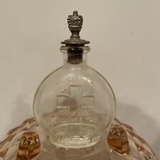 VINTAGE ANTIQUE HOLY WATER BOTTLE WITH PEWTER CROWN CORK STOPPER picture