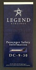 1999 LEGEND AIRLINES McDonnell Douglas DC-9-30 SAFETY CARD Dallas Love Field picture