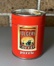 Vintage Folgers Coffee Puzzle Advertising Promo Cardboard Tin Can -SEALED- picture
