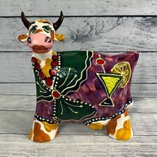 Turov Art Ceramic Limited Edition Cow Hand Painted w/Cocktail Pottery Sculpture picture
