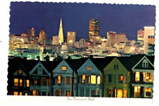 Postcard San Francisco at Night Foreground Victorian Houses picture