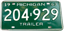 Vintage 1963 Michigan Trailer License Plate Man Cave 204-929 Decor Collector picture