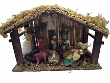 Vintage Rustic Nativity Set Wooden Manger Handmade Christmas Scene VTG Cottage picture