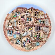 3D Pottery Plate Wall Charger  AMAZING Detail Lovely Village Scene Signed RARE picture
