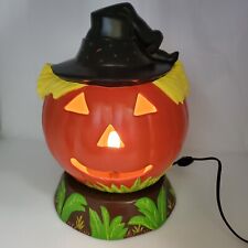 Vintage 1980s Halloween Jack O Lantern Ceramic Lighted Pumpkin w/ Base Electric picture