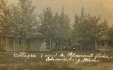 POSTCARD RPPC Antique 1910 Cottages 1 & 2, Pleasant Lake,EDWARDSBURG,Michigan  picture
