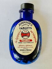 3” Oval Antique DEEP Cobalt Blue Johnsons Digestive Tablet Bottle B. P. Co. picture