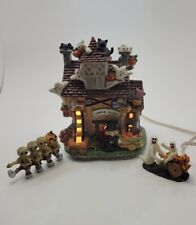 Porcelain Halloween House Lighted With Figurines And Box. picture