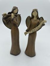 Vtg. Tii Resin Faceless Angels Flute Peace Banner Pair 7.5” picture