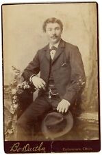 CIRCA 1880'S CABINET CARD Handsome Man in Suit with Hat Bo Durtha Delaware, OH picture