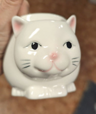 Vintage Whimsical White Cat Mug Cup kitty Tea Bag Holder Cute teacup ceramic picture