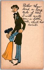 1906 Tall Man Short Woman Short But Worth Color Printed Posted Postcard picture