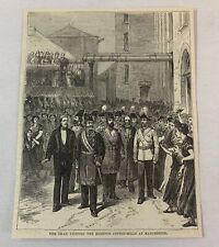 1876 magazine engraving~ SHAH VISITING EGERTON COTTON MILLS Manchester picture