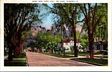 De Land Florida~West New York Avenue Homes~Trees Drip Spanish Moss~1920 Postcard picture