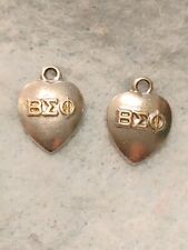 VINTAGE ~ `1959 & 1961 ~ BETA SIGMA PHI ~ STERLING SILVER HEART SMALL CHARMS (2) picture