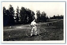 c1910's Woman With Bicycle Scene Field RPPC Photo Unposted Antique Postcard picture