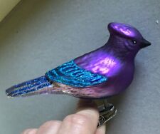 Old World Christmas Purple Blue Bird Tree Ornament Glass Clip On Decoration Bird picture