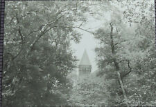 PHOTO ON GLASS, BUILDING W/ CONE ROOF THROUGH TREES, ARCHITECTURE picture