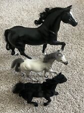 Lot of Three Vintage Plastic Multi Color Brown Tan Black Toy Horses - Mix Sizes picture