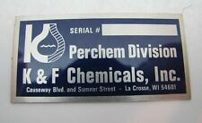 K&F CHEMICALS Perchem Div La CROSSE WISCONSIN Sign Nameplate machinery equip picture
