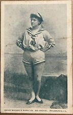 Bathing Beauty Lady Striped Swimsuit Antique Photo Postcard c1910 picture