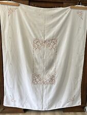 Vintage Linen Embroidered Tablecloth Earth Tones 53 X 64 picture