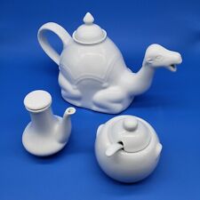 Cordon Bleu Camel Tea Set White Porcelain 30oz Teapot Creamer Pitcher Sugar Bowl picture