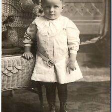 c1910s Adorable Boy Sailor Belt RPPC Taxidermy Duck Captivating Real Photo A142 picture