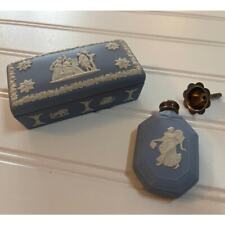 Vintage Wedgwood Blue Jasperware Rectangular Trinket Box & Perfume Bottle picture