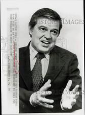 1976 Press Photo Sen. Frank Church chats in his hotel room during campaign, Ohio picture