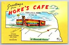 Ogallala Nebraska~Hoke's Cafe~Route 30 Lincoln Hwy~Roadside~1950s Postcard picture