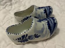 Vintage Delft Blue White Hand Painted Pair Shoe Clogs Windmill Holland picture