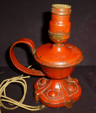 Small Antique Tudor Gothic Industrial Cast Iron Base Red Lamp Federal Socket OLD picture