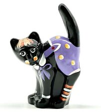 Fenton Glass Black Scaredy Cat Halloween Purple Overalls picture