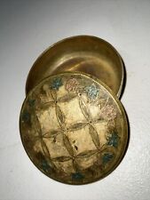 Vintage Small Round Brass Lidded Trinket Box with Floral Motif picture